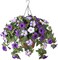Artificial Fall Flowers with Hanging Basket, UV Resistant Faux Petunias for Outdoor and Indoor Autumn Decor
